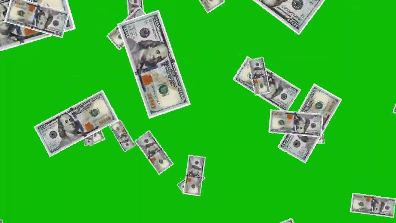 Raining Money US Dollar Bills Falling Down on Green Screen 4K v3 🟢