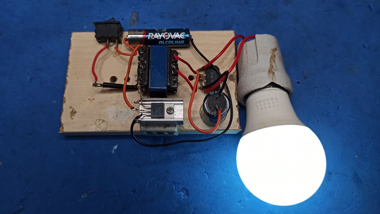 Como Fazer Mini Inversor Caseiro - 1,5V para 110V Apenas uma Pilha e 1 Transistor