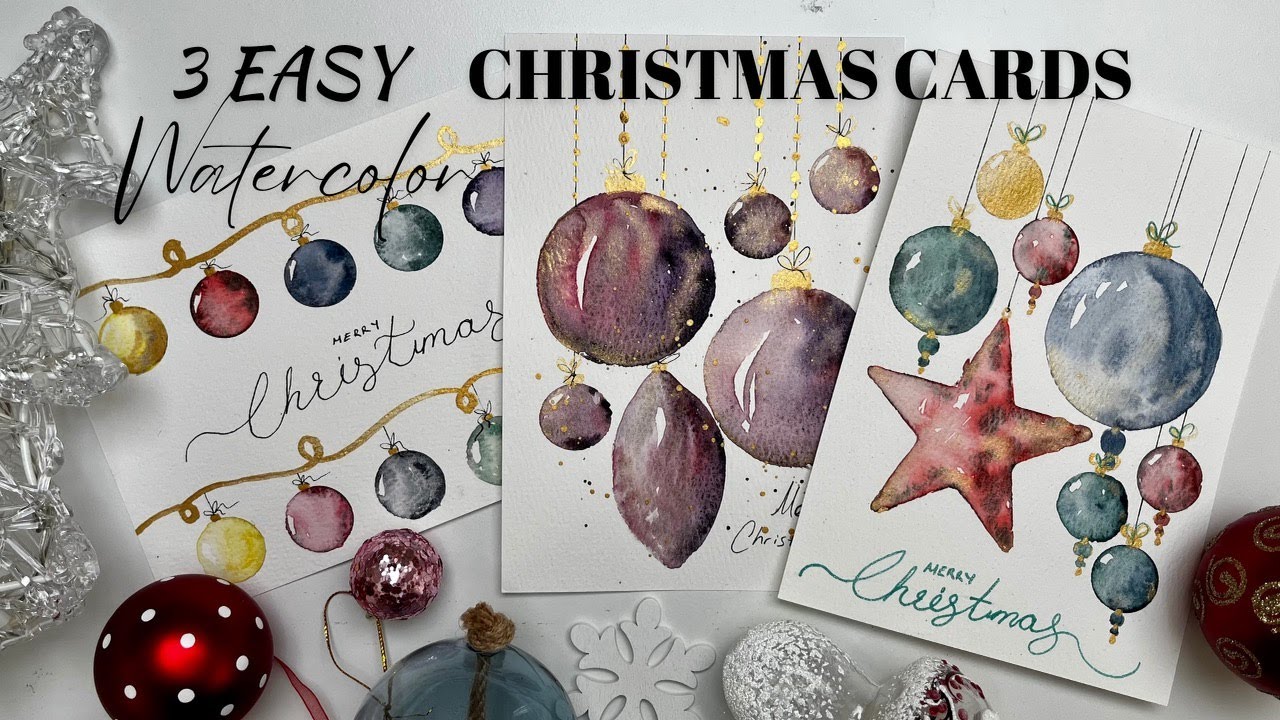 How to Paint 3 EASY Watercolor Christmas Cards #watercolorchristmas #watercolorcards #watercolorart