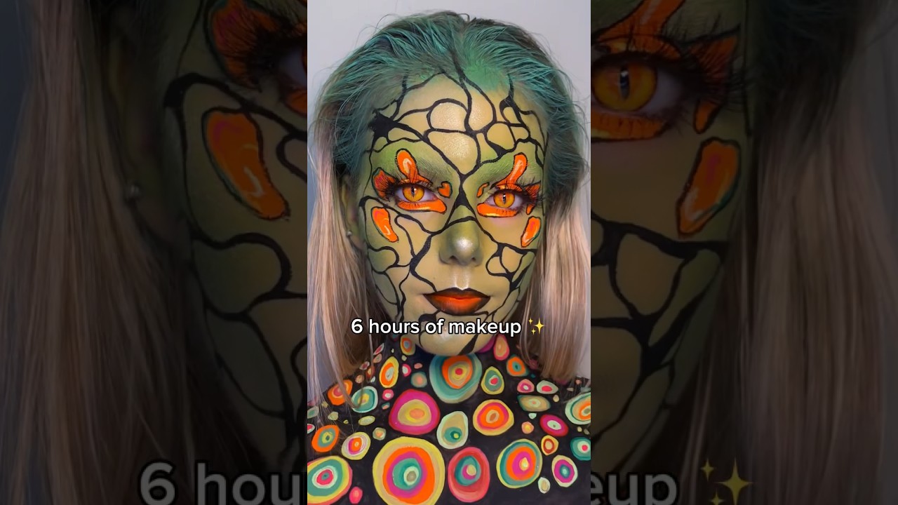 NEON MAKEUP TRANSFORMATION ✨😱 #neonmakeup#neon #creativemakeup#makeupideas #makeupartist#makeuplook
