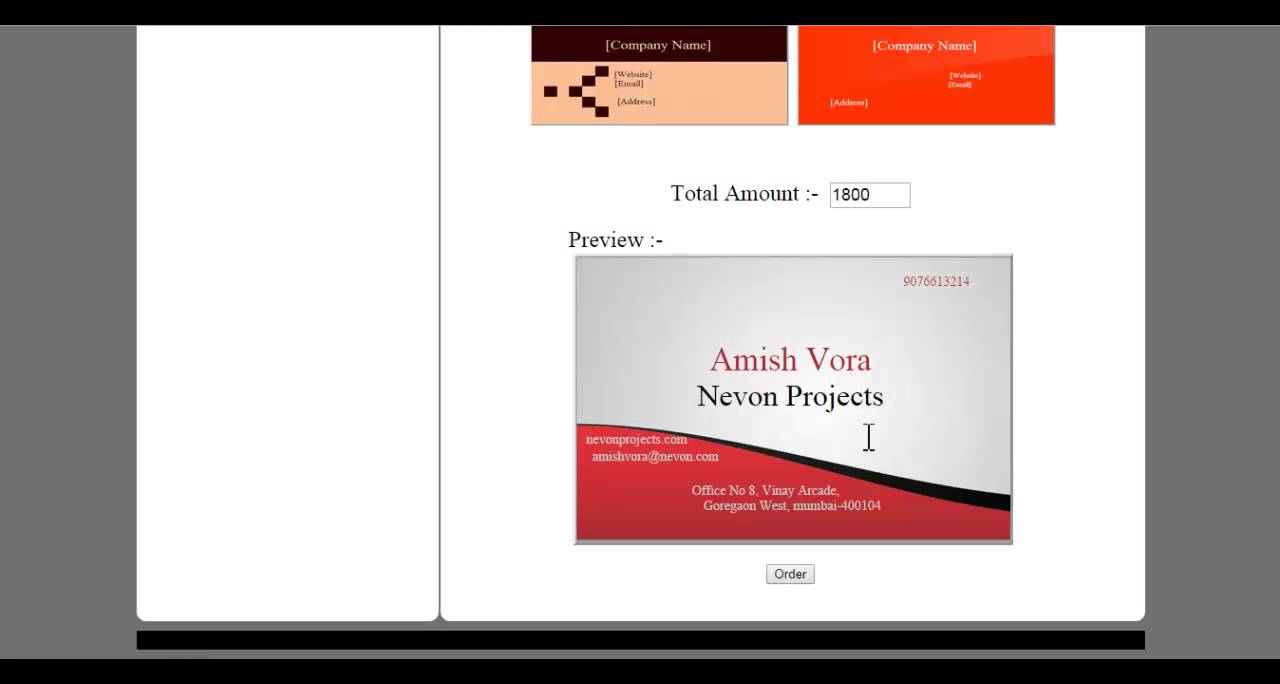 Online Visiting Card Creation Project