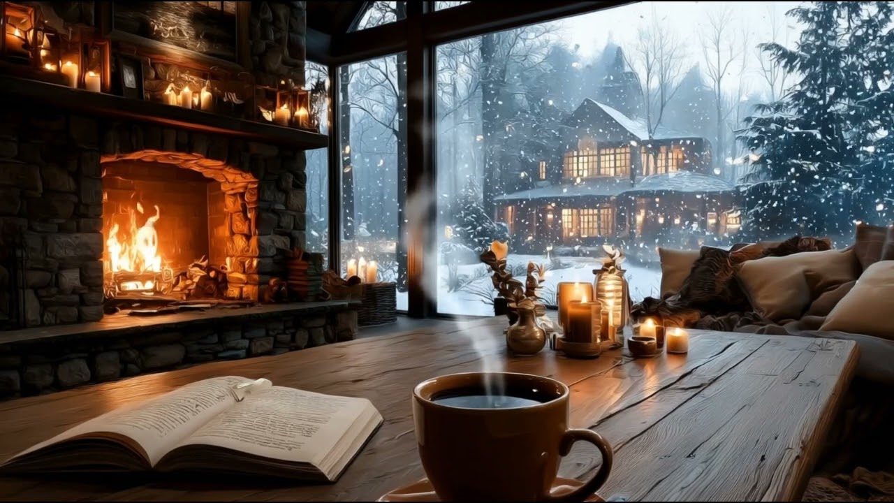Late Night Fireplace Piano Jazz ☕ Cozy Winter Café Music for Focus & Relaxation