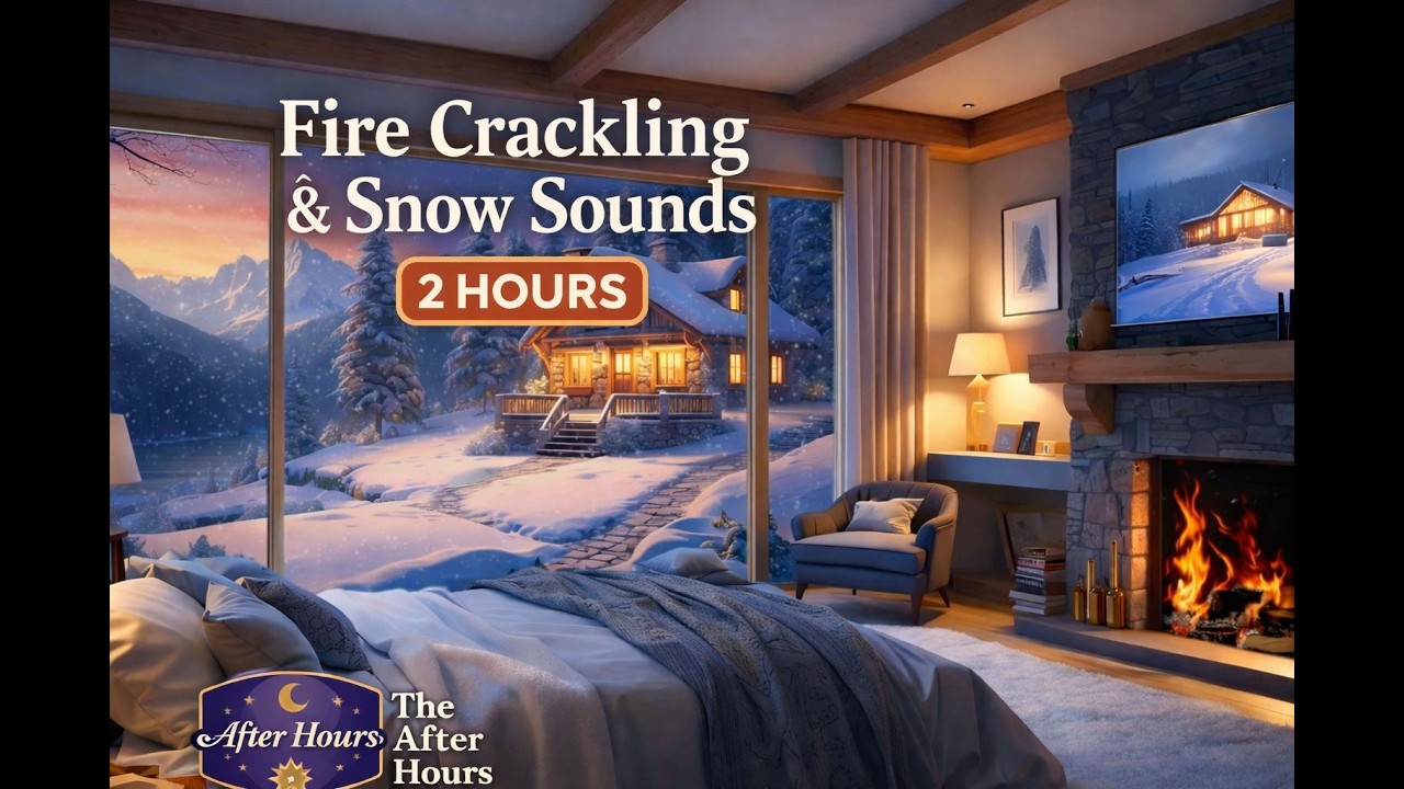 Snowy Cabin Night ❄️🔥 2 Hours of Fire Crackling & Soft Snow Sounds | Deep Relaxation