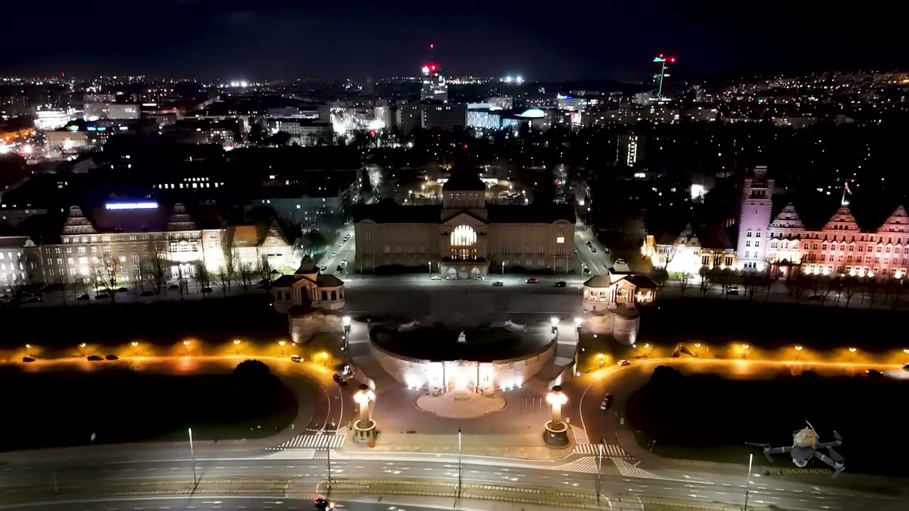 Szczecin - Wały Chrobrego nocą - 4K DJI Air 3