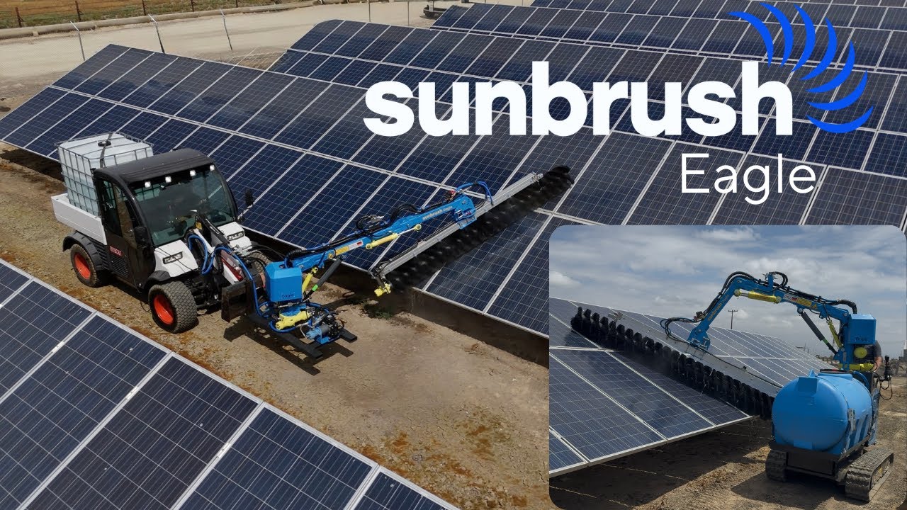 SunBrush Eagle Solar Panel Cleaner on Bobcat Toolcat and Sunbrush Xplorer Crawler