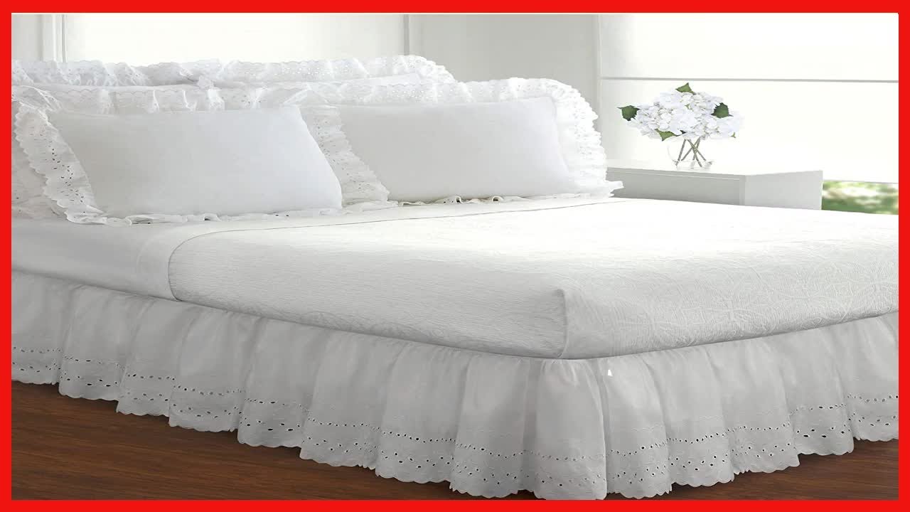 FRESH IDEAS Ideas Ruffled Eyelet Bed Skirt Dust Ruffle with Gathered Styling and Embroidered Details