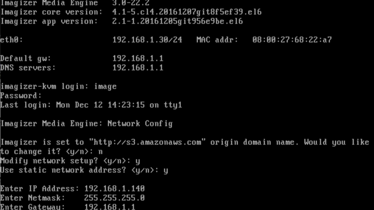 Imagizer VM network configuration