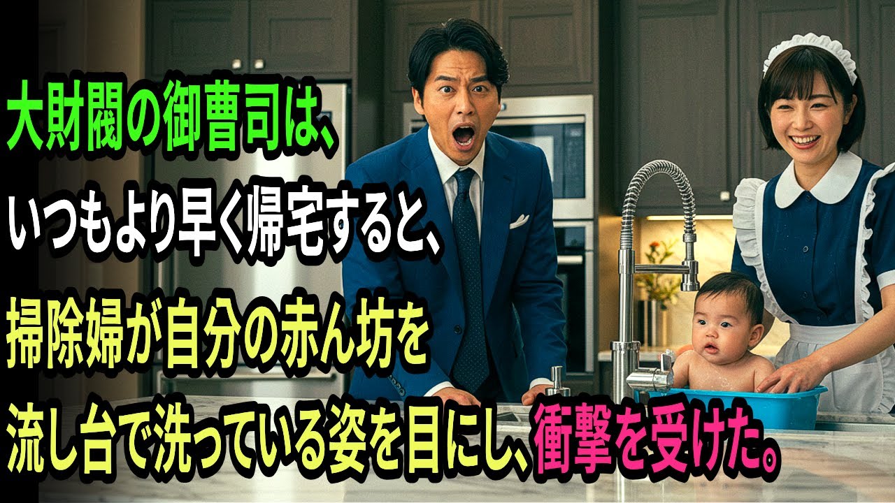 大財閥の御曹司は、いつもより早く帰宅すると、掃除婦が自分の赤ん坊を流し台で洗っている姿を目にし、衝撃を受けた。