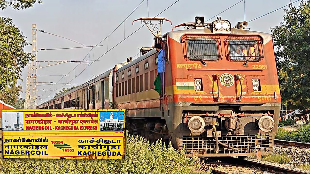 FIRST LHB RUN | Nagercoil To Kacheguda (Hyderabad) Weekly Express | 16354 | Arakkonam WAP-4 | 4K