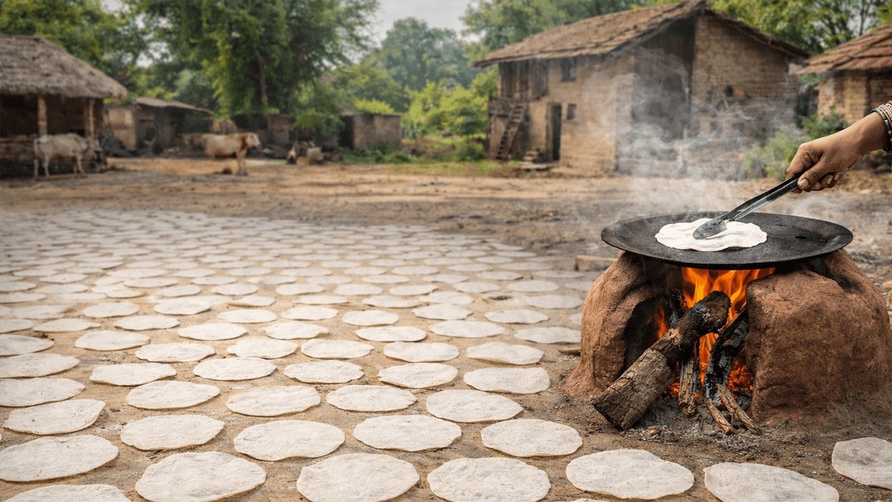 देसी चूल्हे पर सूजी के पापड़ | Village Style Suji Papad Cooking on Chulha
