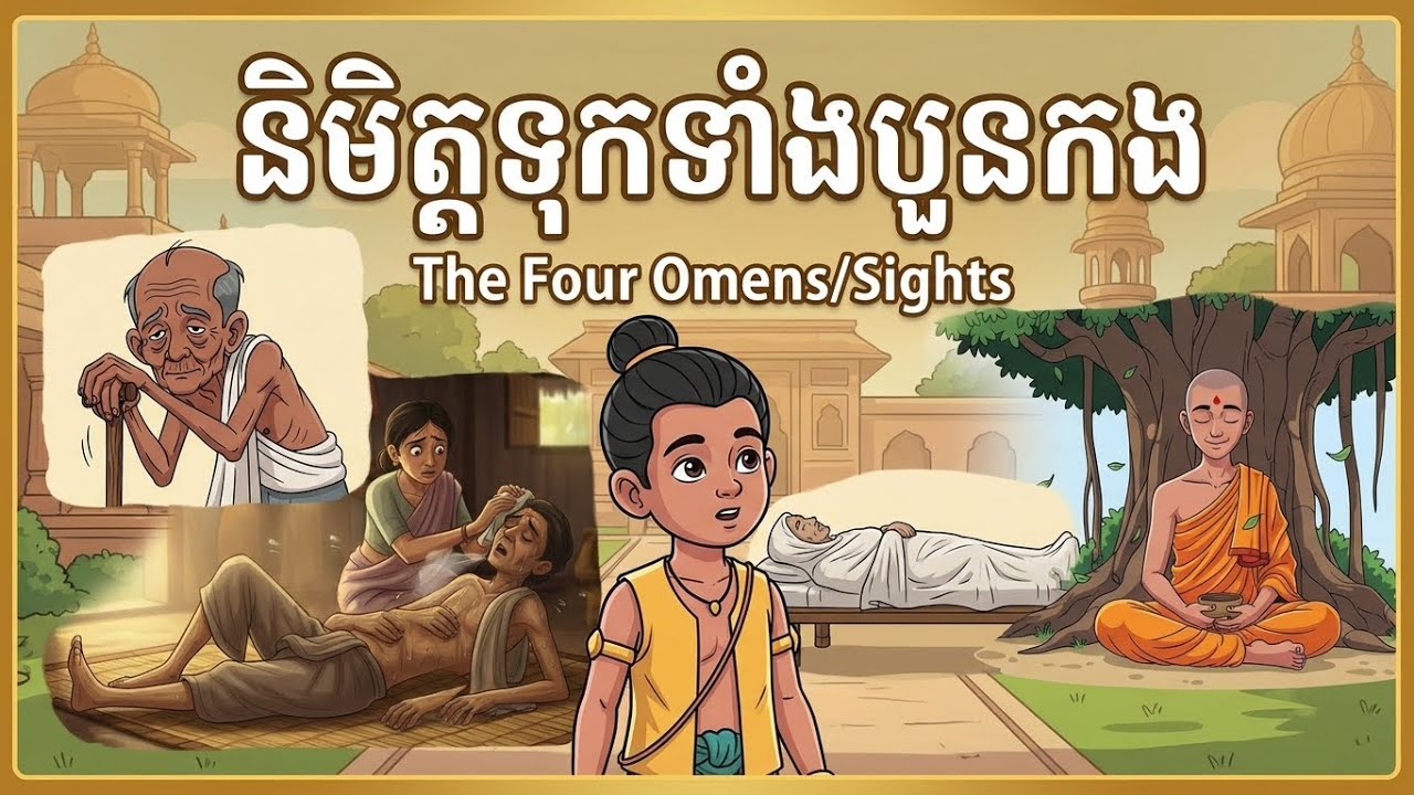 និមិត្តទាំងបួនកង នេះគឺជាចំណុចចាប់ផ្តើម នៃព្រះពុទ្ធដ៏អស្ចារ្យ Cartoon KH