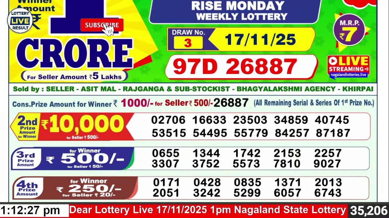 DEAR LOTTERY SAMBAD LIVE RISE MONDAY 1PM MORNING 17 NOVEMBER 2025
