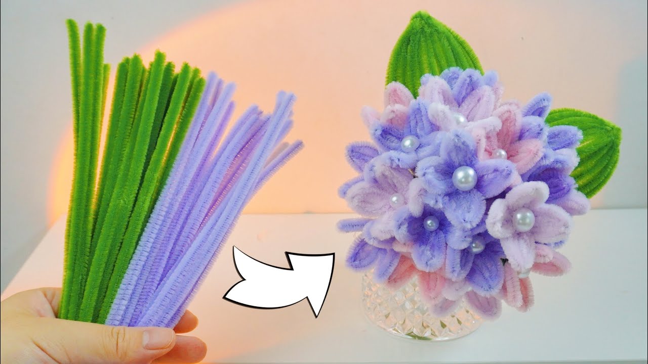 手把手教你用扭扭棒制作绣球花束，放在房间太好看了！/How to make hydrangea bouquet with Chenille