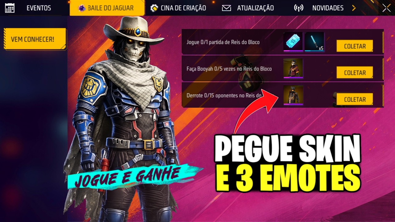 AGORA SIM!! 3 EMOTES GRÁTIS, SKINS E PUNHO NO FREE FIRE, UMP ATRIBUTADA PRA TODOS 🔥