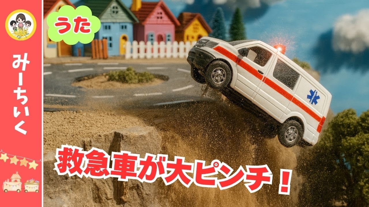 【うた】救急車が大ピンチ！パトカーが助けに行くよ！ はたらくくるま・レスキュー車・消防車など