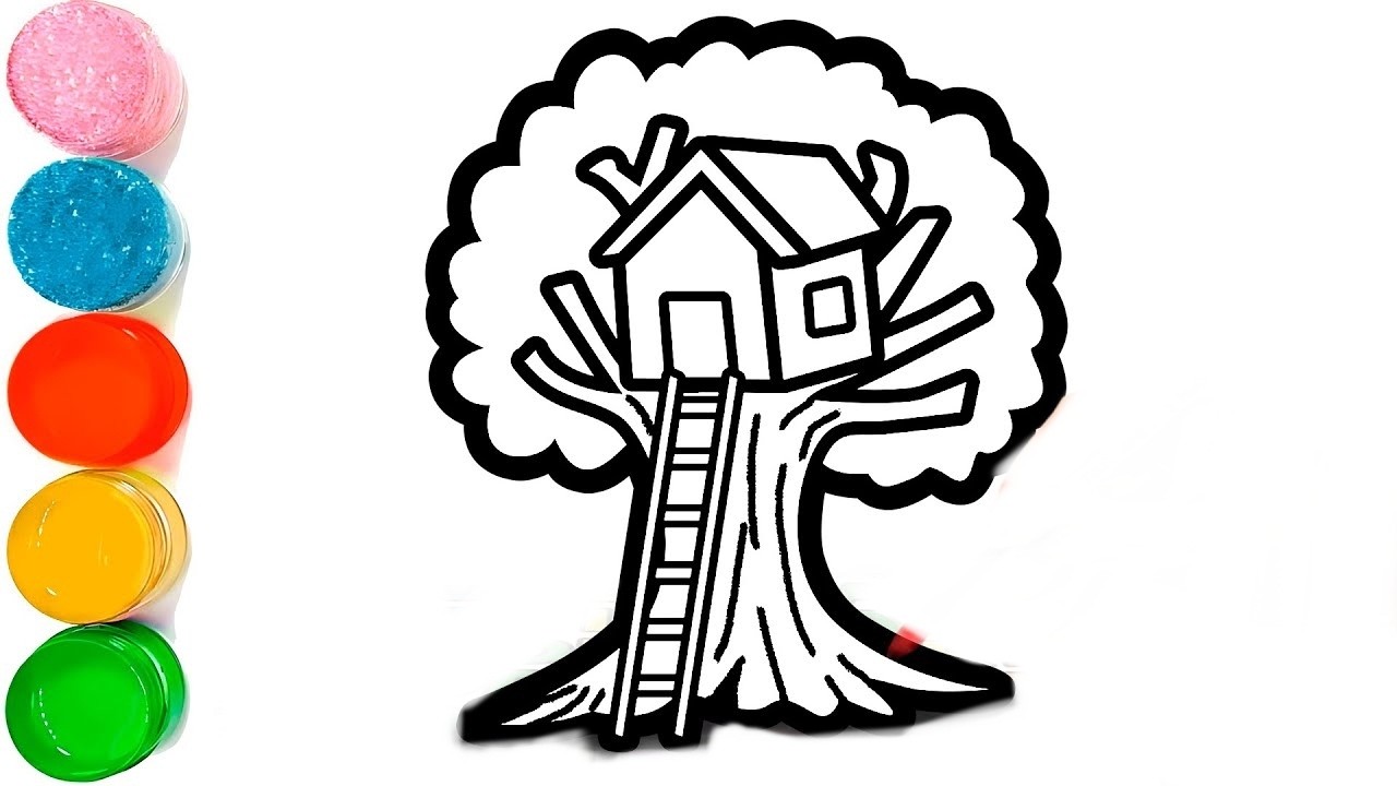 How to Draw and Color a Tree House for Kids | Easy Treehouse Drawing Step by Step | Treehouse Easy