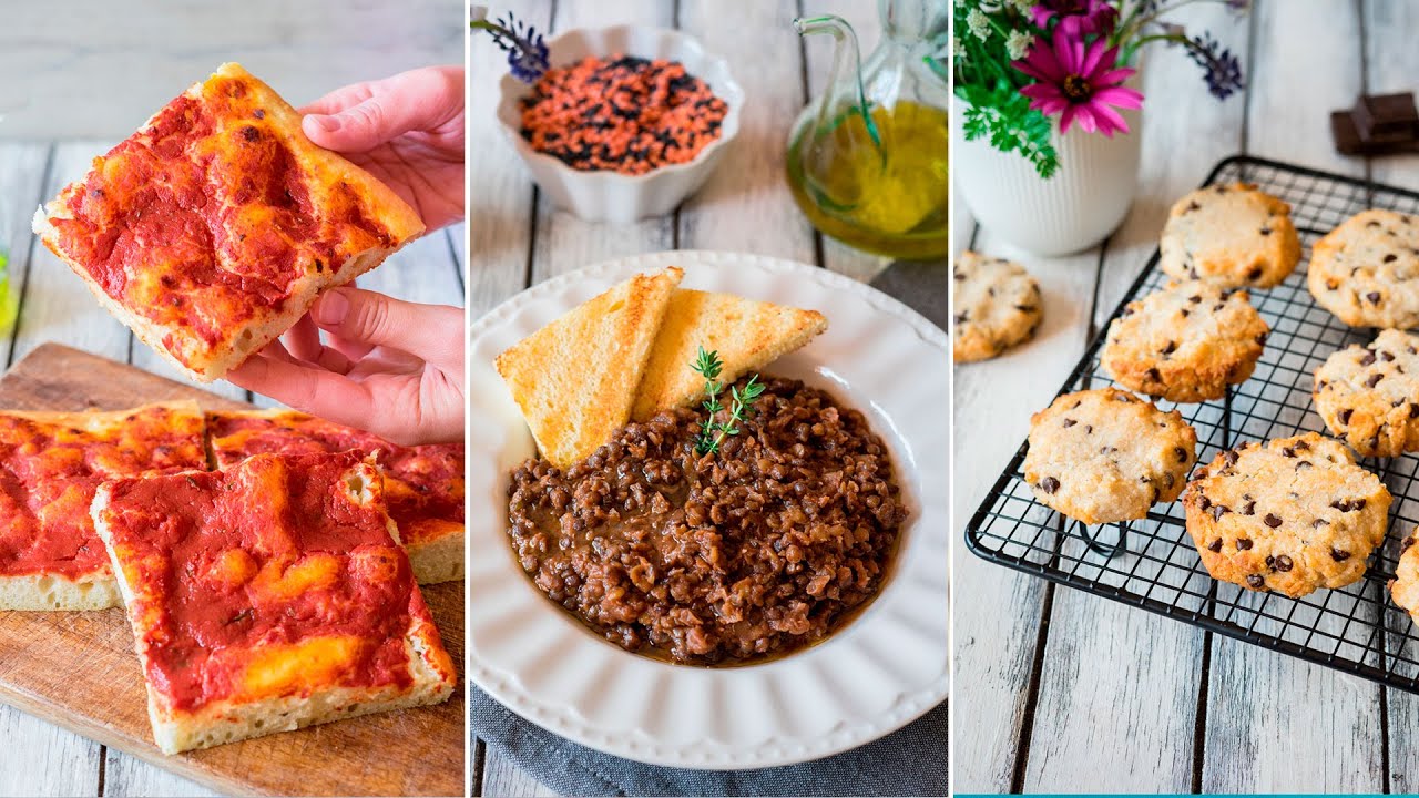 Pizza soffice, Biscotti al cocco senza glutine, Lenticchie sfiziose