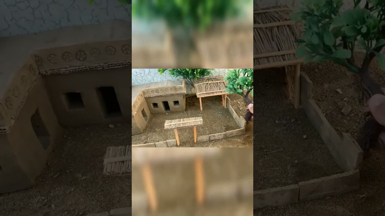 Diy How to make mini clay house | cow shed goat farm | house of animals - mud village house woodwork