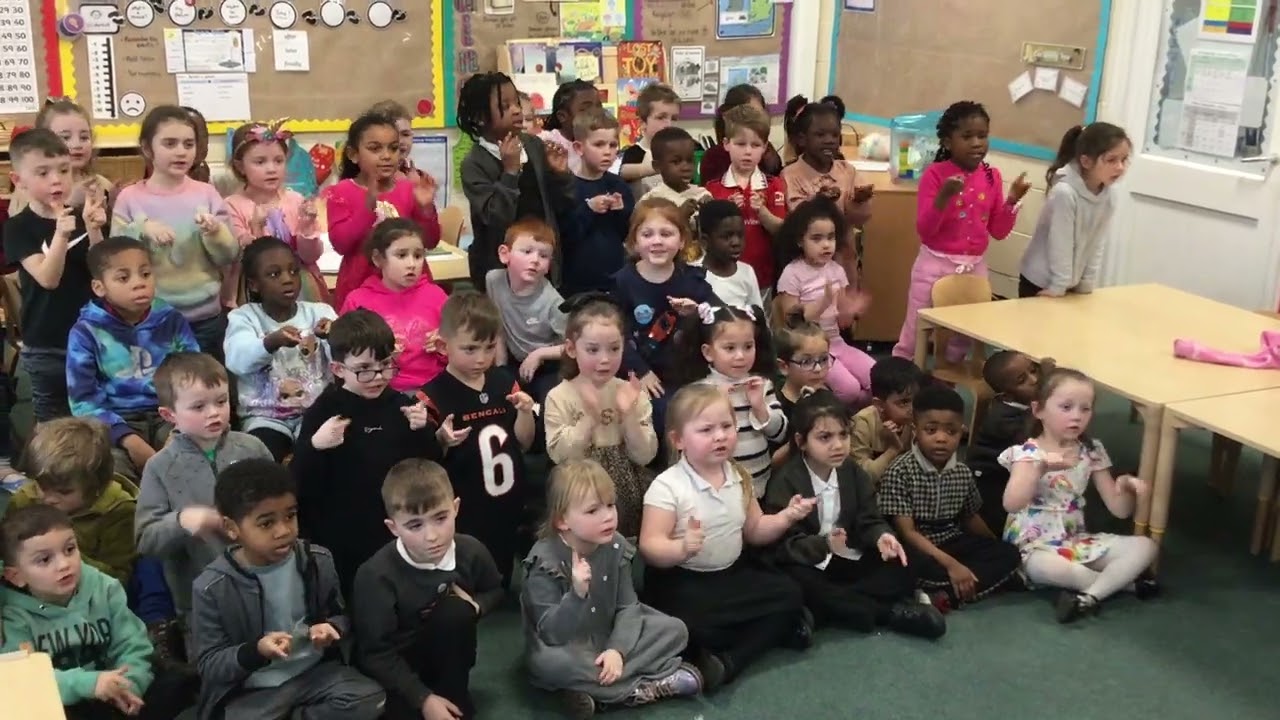 Year 1@ Boarshaw Primary School singing and signing One Direction 'That's what makes your beautiful'