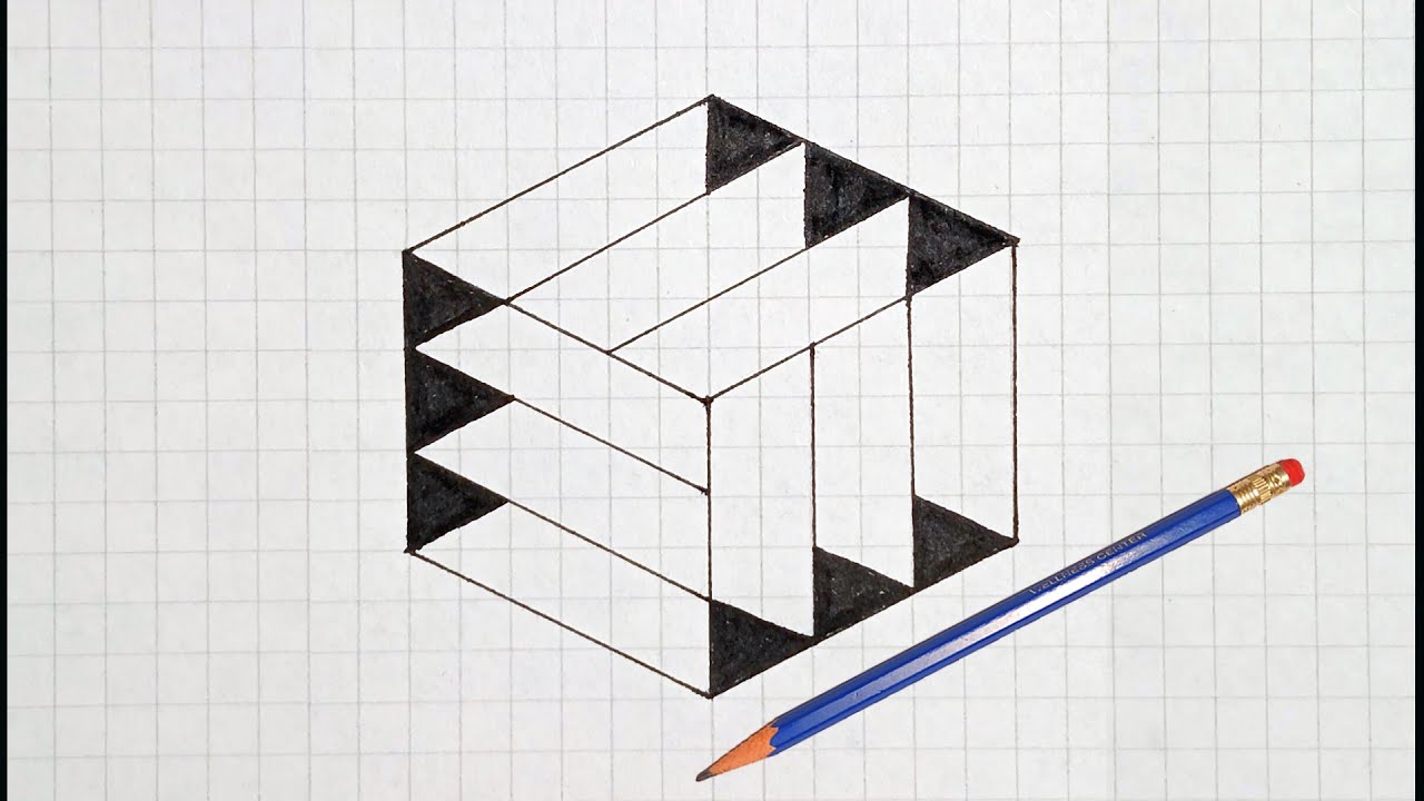 Ilusi&oacute;n 3D: Transformando un Hex&aacute;gono en un Cubo ut&oacute;pico. 🎨✏️ (Timelapse)