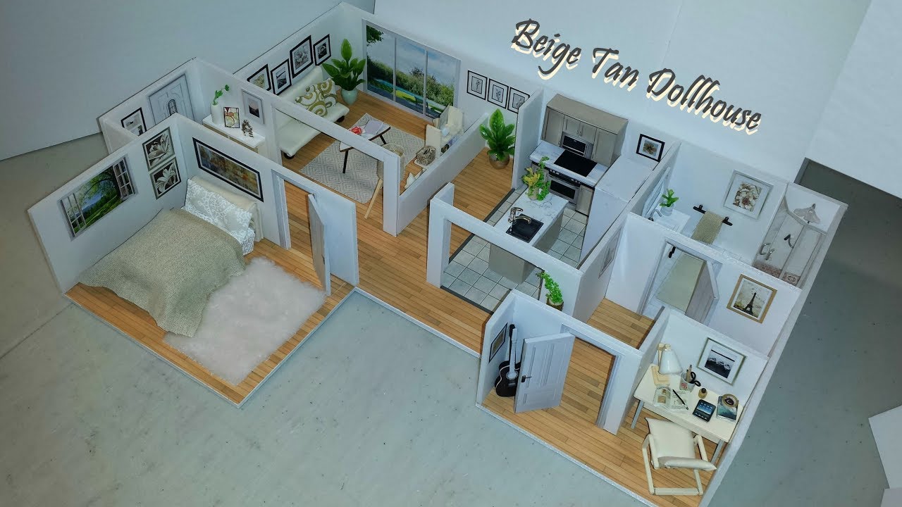 DIY Miniature Modern BEIGE TAN DOLLHOUSE