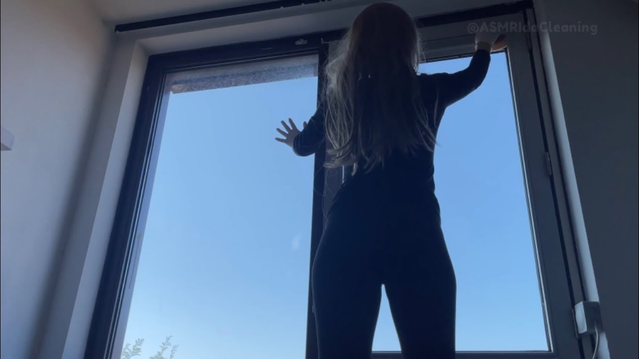 ASMR cleaning windows squeaky sounds