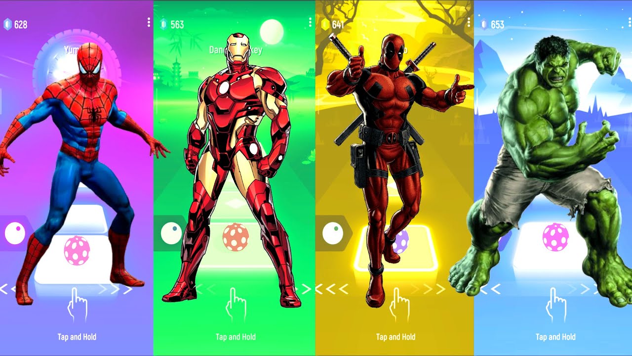 Spiderman 🆚 Iron Man 🆚 DeadPool 🆚 Hulk | Marvel Heroes | Tiles Hop Fun Ball
