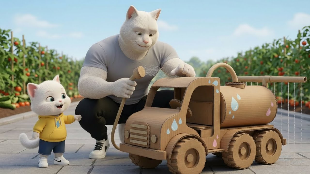 They Mock a Kitten’s Cardboard Watering Truck — Can He Surprise Them All? | Ai Cat Story