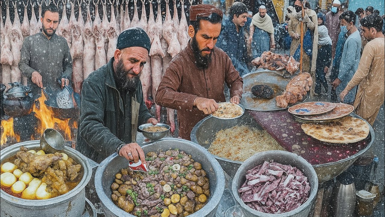 SNOW Day STREET FOOD in Afghanistan - Heavy SNOWFALL Street Food in KABUL Afghanistan