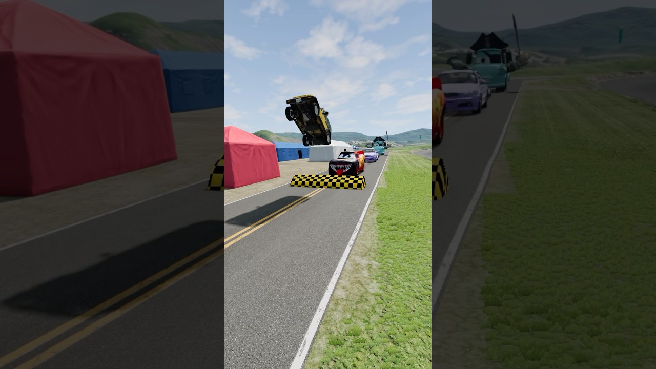 Small to Giant Cars vs Large Speedbump - BeamNG.drive 
