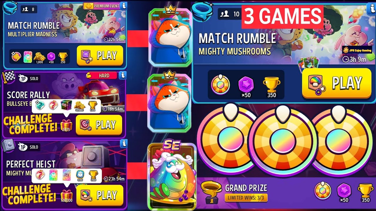 (2 Solo+2 Match Rumble) HARD Bullseye Bash+Rainbow/ Mighty Mushrooms+Blow'Em Up