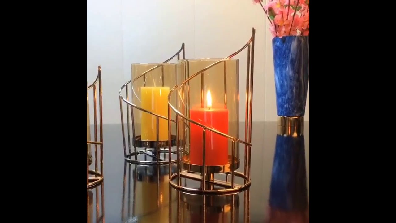Golden Iron Candle Holder European geometric Candlestick Romantic Crystal Candle Cup Home Decoration