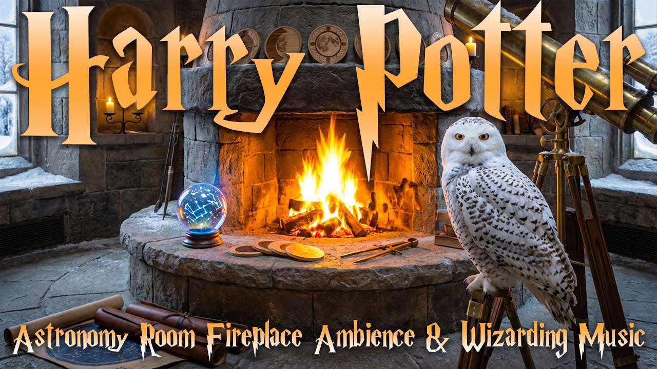 Harry Potter Fireplace Ambience 🔥 Hogwarts Astronomy Room in Winter | Magical Music