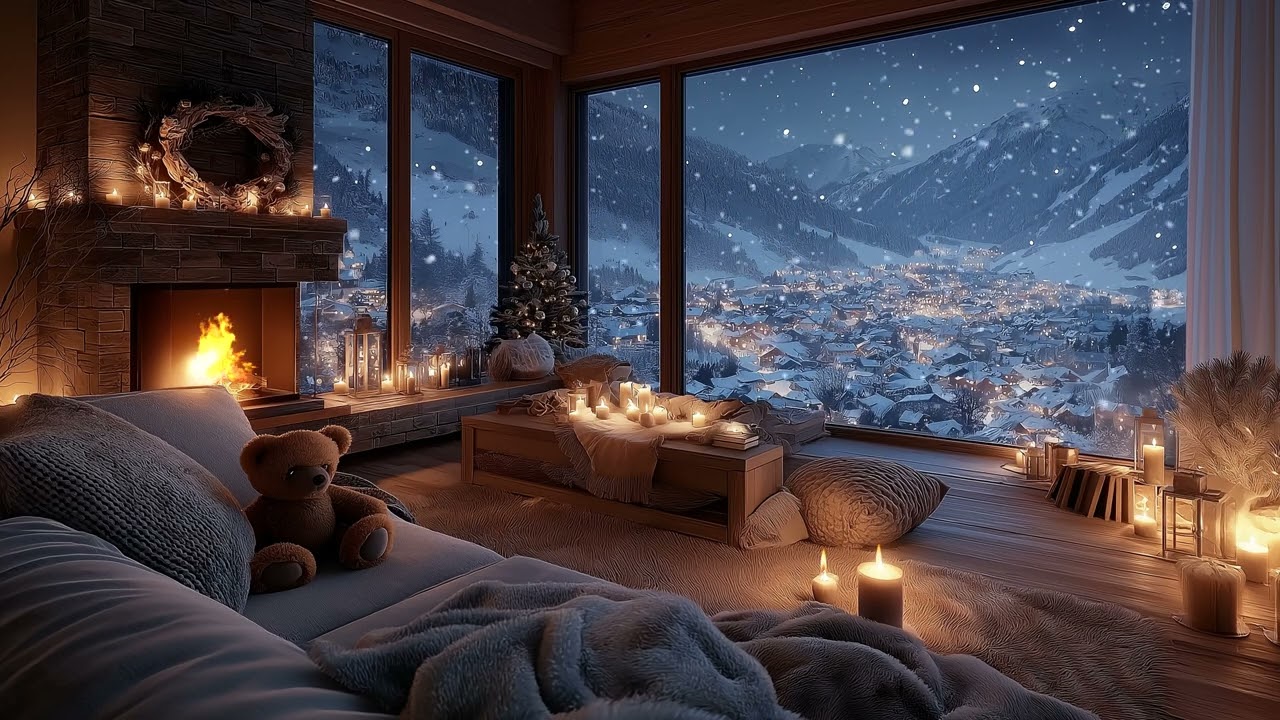 Relaxing Fireplace Sounds and Calm Piano for Deep Sleep | Peaceful Winter Night Ambience to Focus