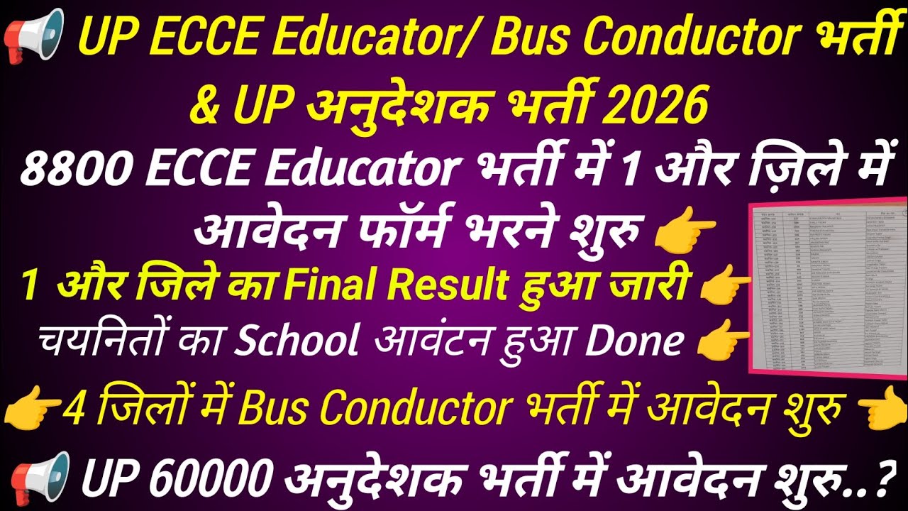 Ecce एजुकेटर मेरिट लिस्ट 2026🔥 ecce educator vacancy in up |up instructor vacancy 2026 #busconductor