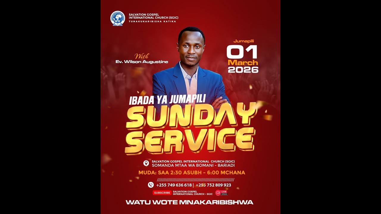 #LIVE:  IBADA YA JPILI  01 MARCH 2026  || EV. WILSON AUGUSTINE | SGIC BARIADI  SADAKA  255 749636618