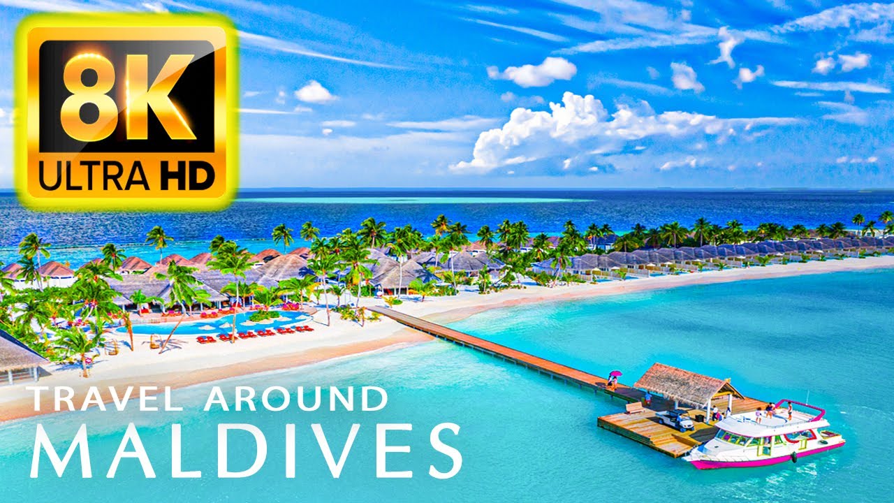 Fly Away to MALDIVES in 8K ULTRA HD - Best Tropical Island Tour with Relaxing Music and Ocean Sounds