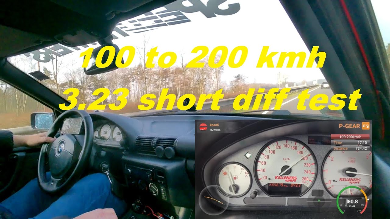 Short diff test -  P-Gear - BMW E36 323ti - Acceleration Pull 80 to 120 and 100 to 200kmh