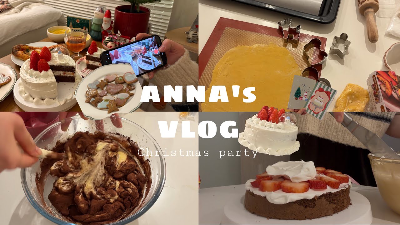 ［ COOKING ］Christmasparty2025開催🎄｜米粉生地のクリスマスケーキ作り🍓🤍｜アイシングクッキーに挑戦！