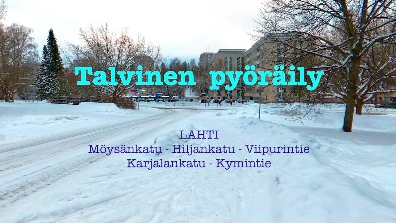 Talvinen pyöräily Möysässä, Ruolan alueella, Karjalankadulla ja Kymintiellä