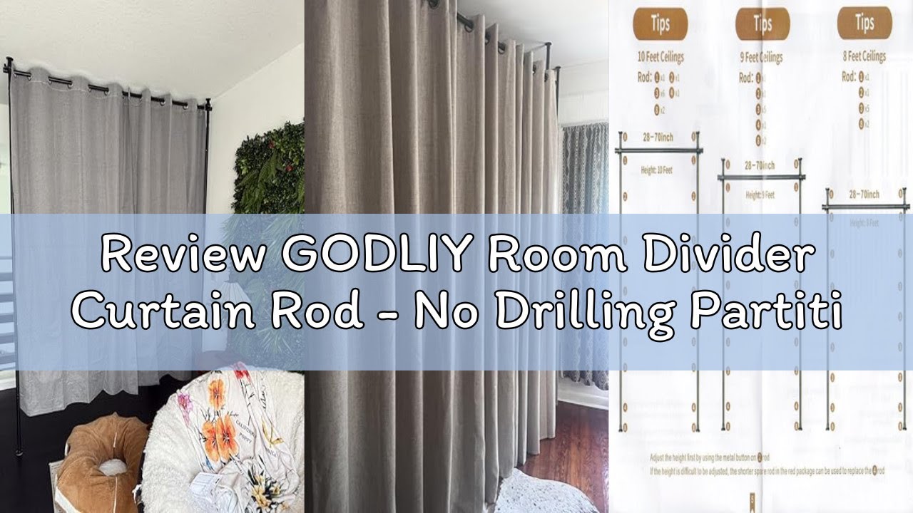 Review GODLIY Room Divider Curtain Rod - No Drilling Partition Room Dividers for Room Separation,4-1