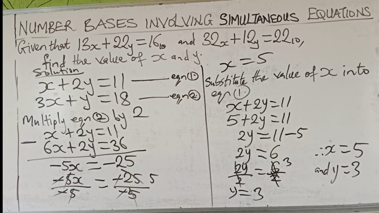 SIMULTANEOUS EQUATIONS IN NUMBER BASES | STEP BY STEP 