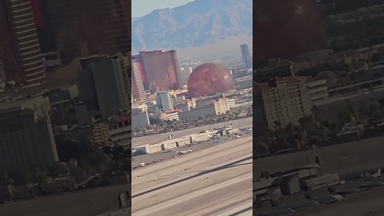 Airplane video of Leaving Las Vegas July 5. 2024 The Sphere and the strip from my window seat