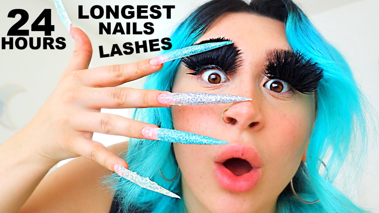 WEARING THE LONGEST NAILS AND EYELASHES FOR 24 HOURS!