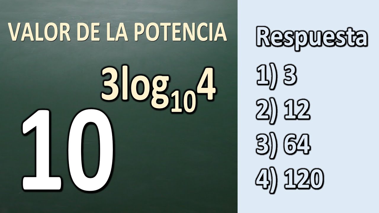 Halla el valor de la potencia con logaritmo en el exponente. Aritmética básica