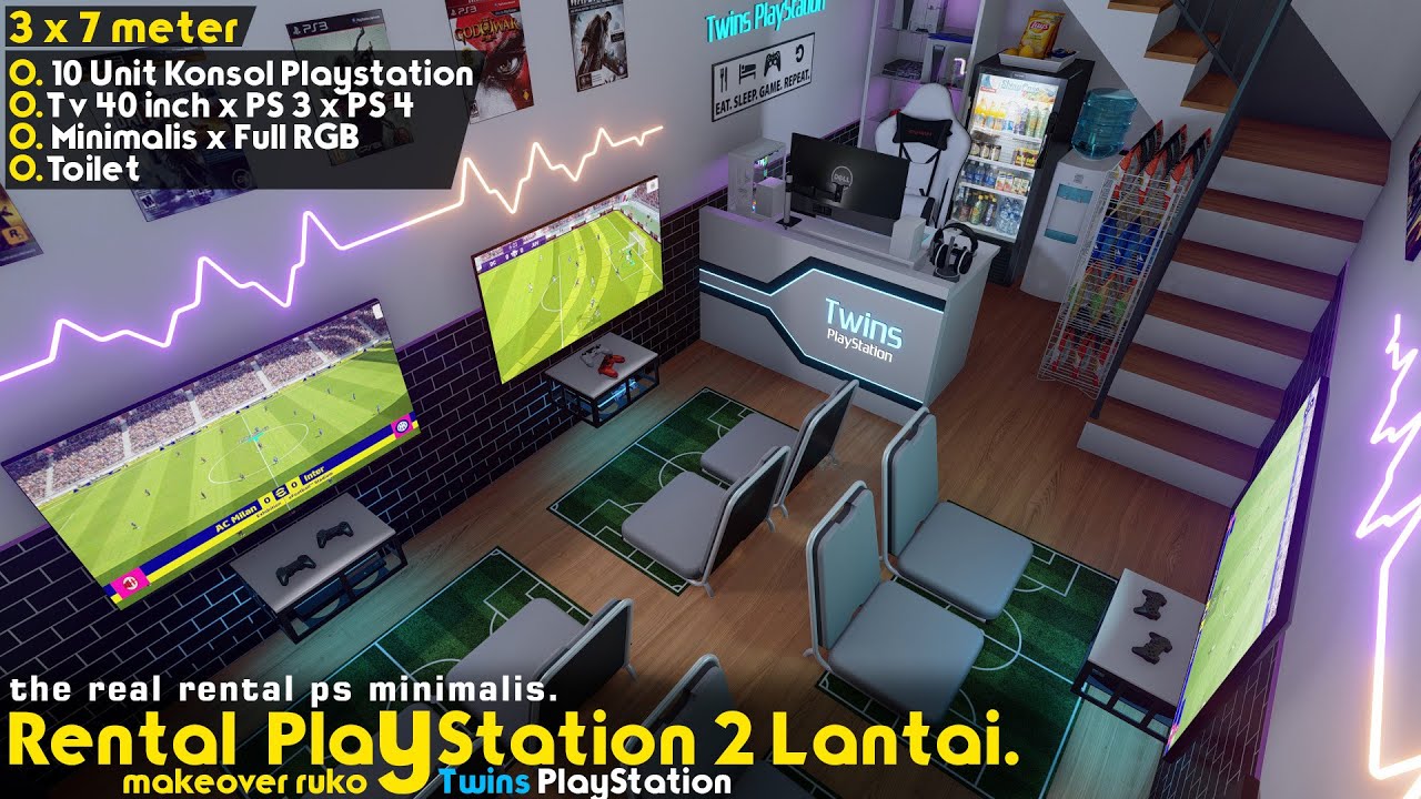 MAKEOVER TIPIS 💸 RENTAL PLAYSTATION MINIMALIS 2 LANTAI UKURAN 3 X 7 METER - TWINS PLAYSTATION