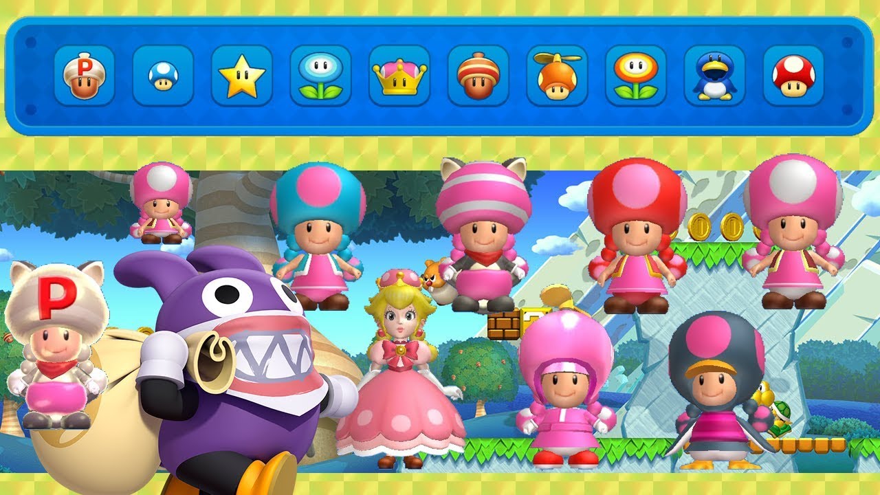 All Toadette Power Ups Nabbit Chases 奇諾比珂所有特殊能力追偷天兔