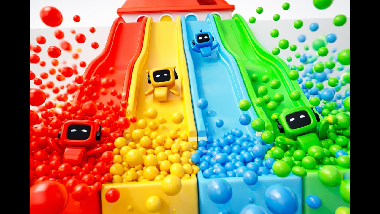 Ball Pit Chocolate Factory! 🍫 Learn Colors with Forklift Trucks & Robots