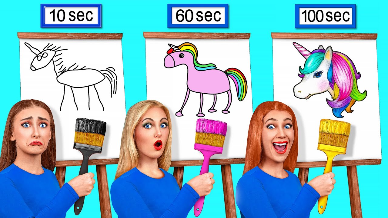 10 Seconds vs 60 Seconds vs 100 Seconds Drawing Challenge by Multi DO