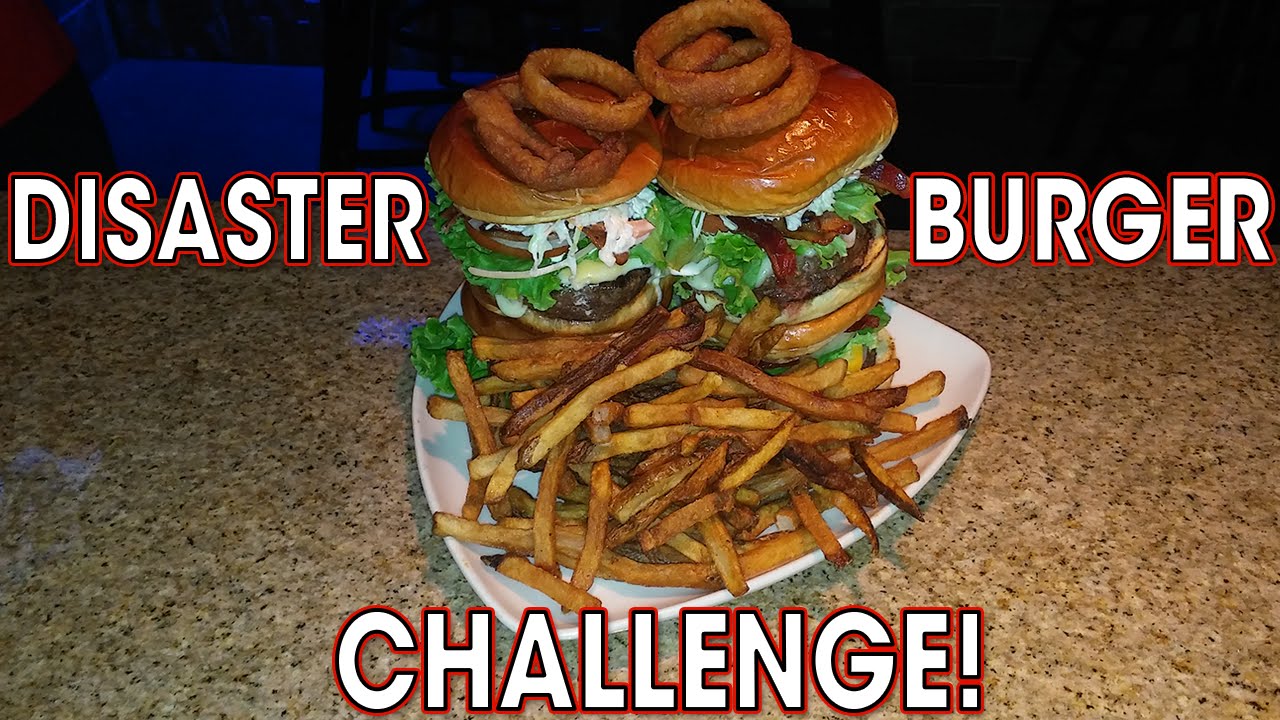Disaster Burger Challenge w/ Stacked Fries and Onion Rings!